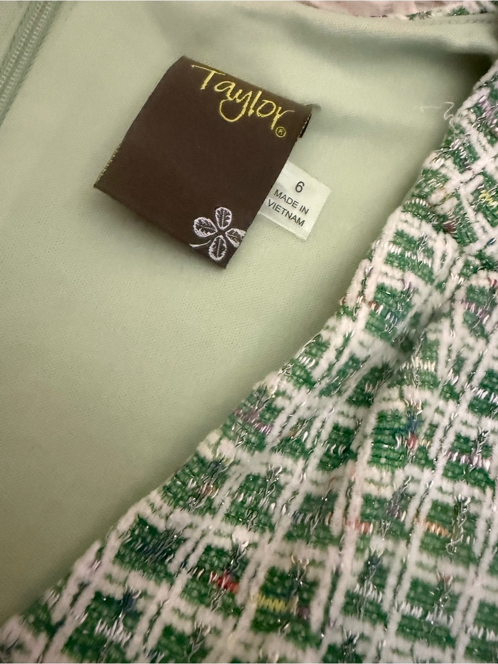 Taylor Mint and White Patterned V-Neck Ruffle-Hem Mini Dress - Picture 4 of 5